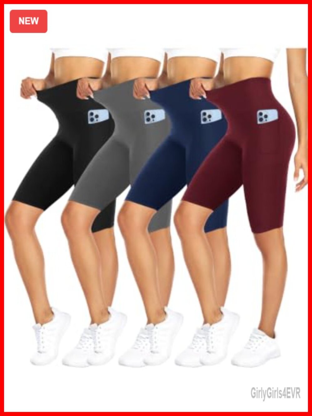 Women's High Waisted Biker Shorts with Pockets 4 Pack Workout Yoga Shorts